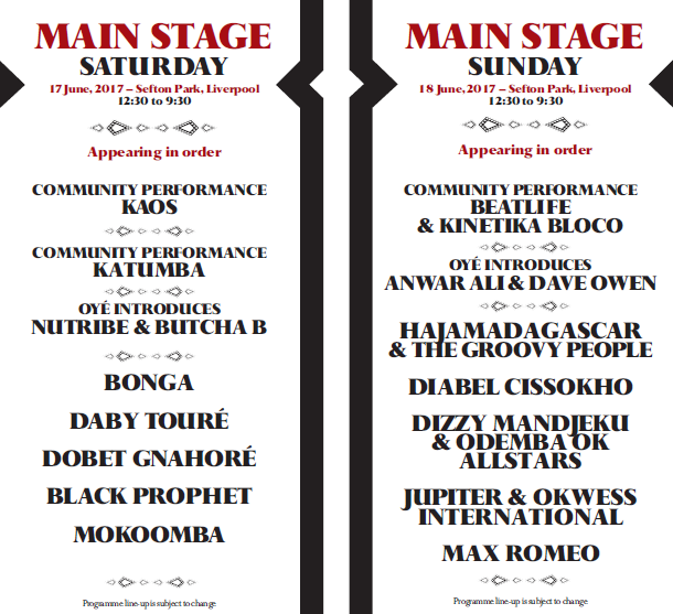 Africa Oyé - Main Stage Running Order Revealed