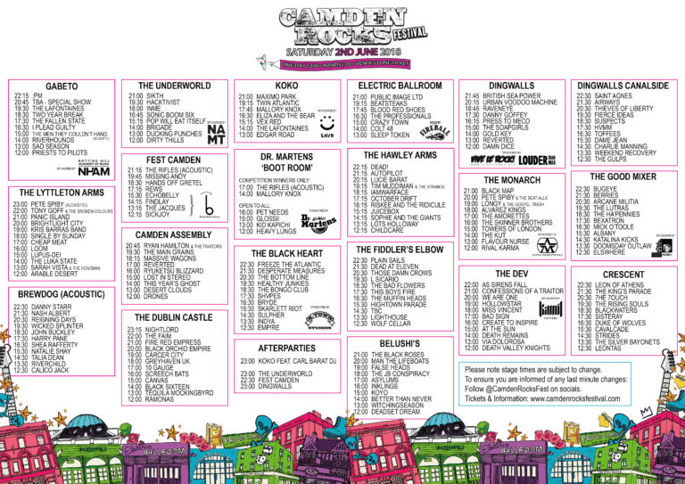 Camden Rocks Festival shares full schedule for bands, stage times and venues