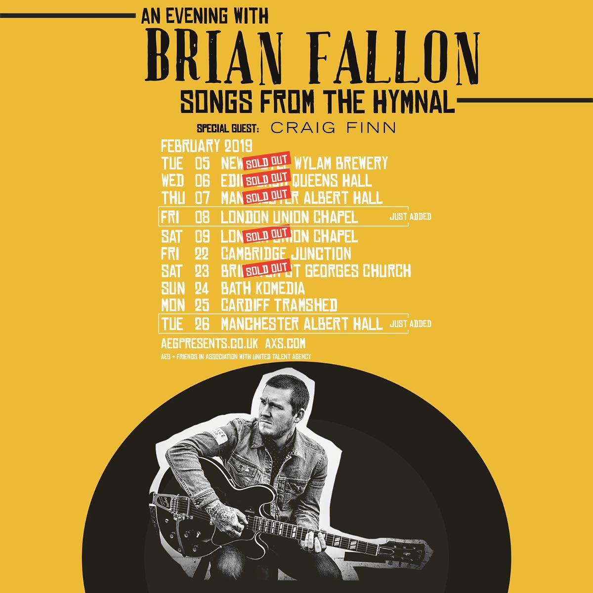 Brian Fallon announces further UK acoustic tour dates for 2019