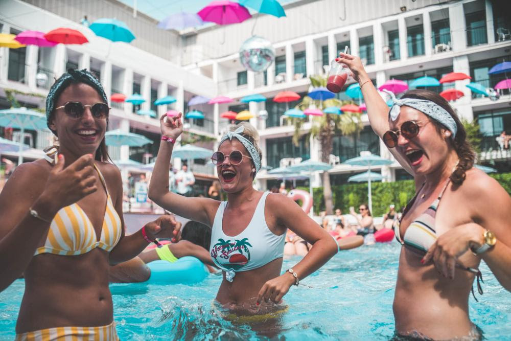 3 girls in a pool at Ibiza Rocks