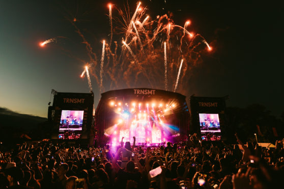 Fireworks going off at the TRNSMT FESTIVAL main stage