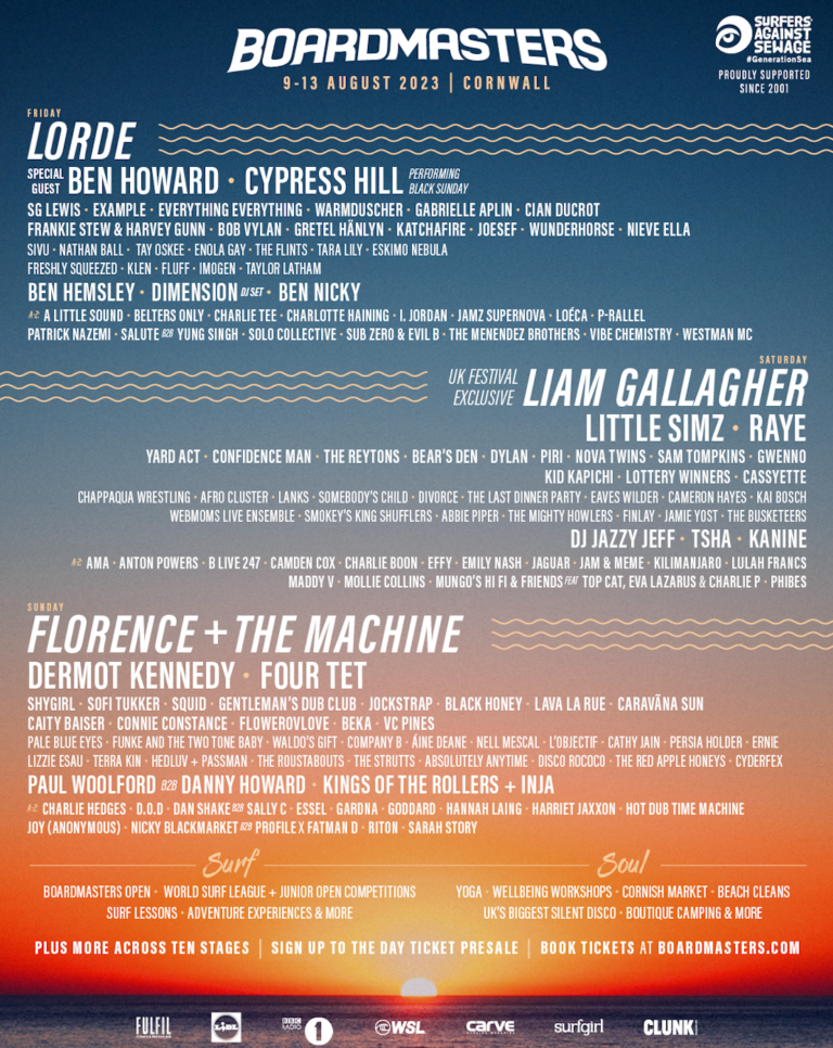 Boardmasters festival line up poster