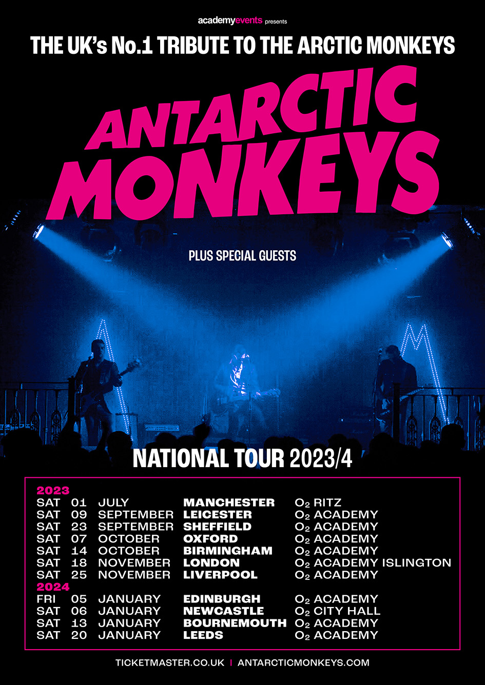 Antarctic Monkeys uk tour poster 2023 to 2024
