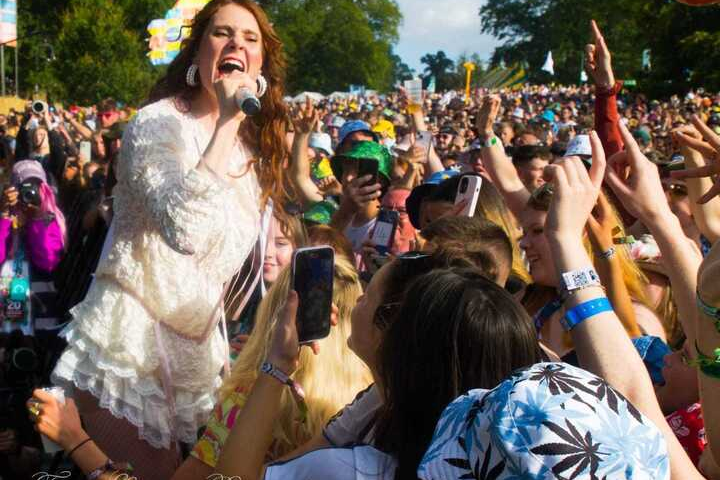 Kate Nash singing to the crowd at kendal calling 2024