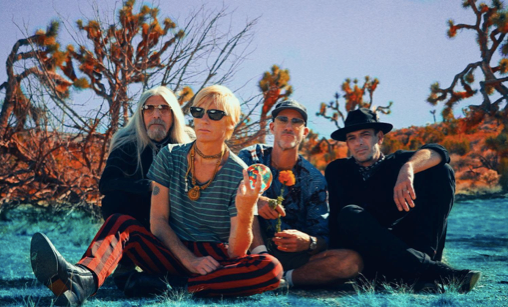 Kula shaker sitting on the ground in the desert