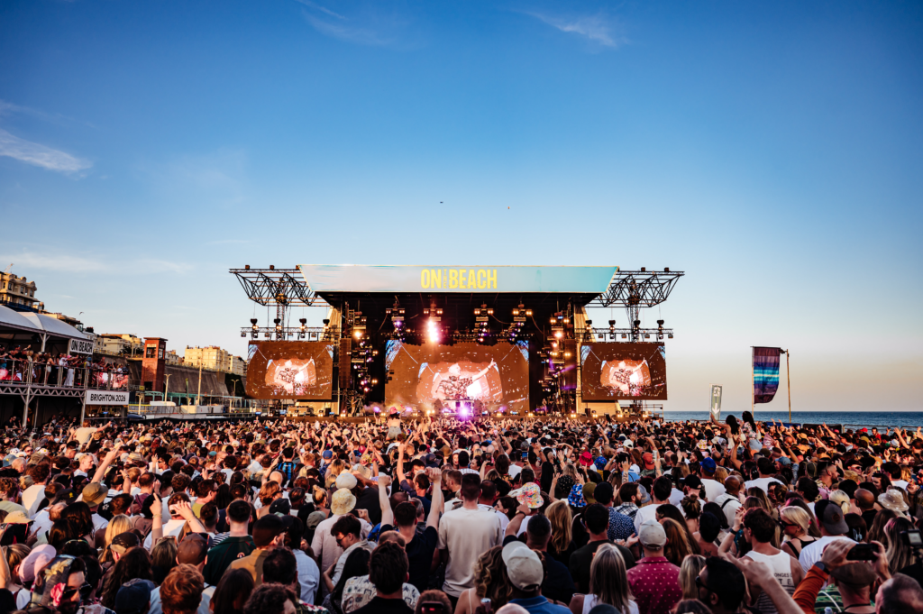 On the beach main stage with crowds